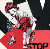„Stop“ · 2013 · Lackstifte auf Plastiktüte · 31 x 31 cm