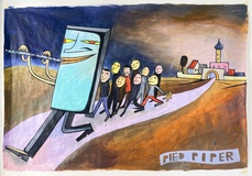 Jim Avignon, Pied Piper, Acryl auf Papier, 79 x 116 cm