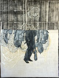 Christofer Kochs · „Nichts ohne Grund” · 2010 · gefaltete Leinwand, Tusche, Öl · 120 x 90 cm