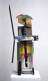 Menno Fahl, Figur mit Stab, 2013, verschiedene Materialien bemalt, 84x40x26 cm