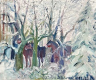  Dorothea Schrade, Pferde im verschneiten Wald, 2023, Öl auf Leinwand, 50 x 60 cm