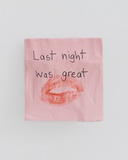 Jessi Strixner, Post it - last night..., 2024, Lindenholz geschnitzt, Acryl, Magnet, 6 x 6 cm 