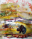 Florian Pelka · „Fröhliche Urzeit” · Öl auf Leinwand · 120 x 100 cm