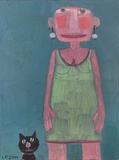 Irene Fastner · „Frau mit Katze“ · 2014 · Öl auf Leinwand · 80 x 60 cm 