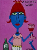 Irene Fastner · „A Glaserl Wein” · 2023 · Acryl und Ölkreide auf Holz · 20 x 15 cm