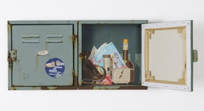 Stefan Bircheneder, Hab&Gut (Julia), Öl, Acryl auf Holz und Leinwand, 35x70x9 cm, 2024