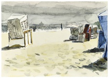 Christopher Lehmpfuhl · „Strandkörbe Usedom” · 2001 · Aquarell auf Papier · 15 x 20 cm