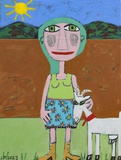 Irene Fastner · „Mädchen mit Ziege” · 2023 · Acryl und Ölkreide auf Holz · 40 x 30 cm