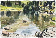 Christopher Lehmpfuhl · „Spiegelnder Wald” · 2018 · Aquarell auf Papier · 20 x 30 cm