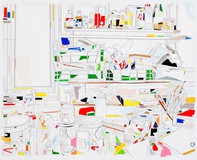 Marion Eichmann · Atelier mit Farbtöpfen · 2015 · Papiercollage · 140 x 175 cm