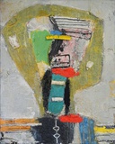 Menno Fahl, Gelber Kopf, 2024, Mischtechnik auf Leinwand, Assemblage, 100x80x5 cm