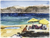 Christopher Lehmpfuhl · „Strandszene (Lake Tahoe)” · 2011 · Aquarell auf Bütten · 22 x 35 cm