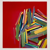 Annegret Hoch · aus der Serie „Kosmos - Gedankenknödel, rot” · 2019 · Ei-Tempera auf Nessel · 75 x 70 cm