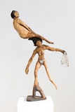 Thomas Putze, Paar mit Unterhose, Wildkirsche, Tusche, Stoff, Eisen, 67x46x24 cm
