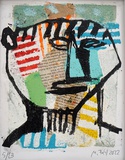 Menno Fahl, Bunter Kopf, 2022 Materialdruck/Collage 20x17 cm