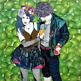 „Who took the first bite?!“ · 2014 · Lackstifte auf Duschvorhang · 90 x 90 cm 