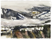  Christopher Lehmpfuhl · „Ramsau in Wolken” · 2018 · Aquarell auf Papier · 30 x 40 cm