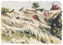 Christopher Lehmpfuhl · „Häuser hinter Dünen” · 2003 · Gouache auf Papier · 20,5 x 30,5 cm