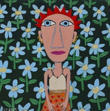 Irene Fastner · „Blumenmädchen” · 2023 · Acryl und Ölkreide auf Holz · 40 x 40 cm