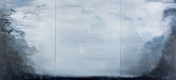 Xianwei Zhu · „Im Nebel“ · 2015 · Acryl auf Leinwand, 3- teilig · 130 x 285 cm