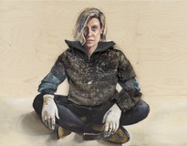 Kathrin Landa · „Selbst auf Holz” · 2021 ·  Öl, Stoff auf Holz · 100 x 130 cm