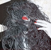 „Hair“ · 2015 · Lackstifte auf Plastiktüte · 28 x 28 cm 