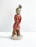 Stachelbeere, 2019, Keramik, Engobe, Glasur, Holz, 22x9x9 cm