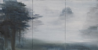 Xianwei Zhu · „Out in the open 3” · 2022 · Acryl auf Leinwand · 90 x 180 cm dreiteilig