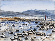 Christopher Lehmpfuhl · „Winterspaziergang am Lake Tahoe” · 2011 · Aquarell auf Bütten · 20 x 30,5 cm